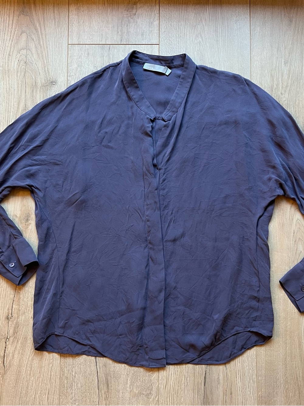 Vince Purple Long Sleeve V-Neck Blouse